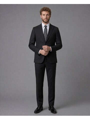 Black Peak Lapel Comfort Fit Mens Suit