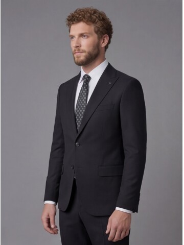 Black Peak Lapel Comfort Fit Mens Suit
