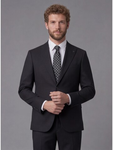 Black Peak Lapel Comfort Fit Mens Suit