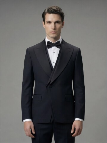 Black Peak Lapel Tuxedo with Integrated Vest