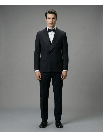 Black Peak Lapel Tuxedo with Integrated Vest