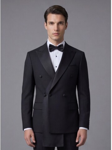 Siyah Sivri Yaka Kruvaze Damatlık