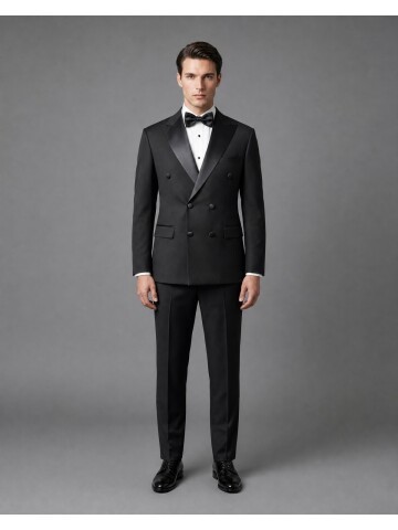 Black Peak Lapel Double-Breasted Slim Fit Tuxedo