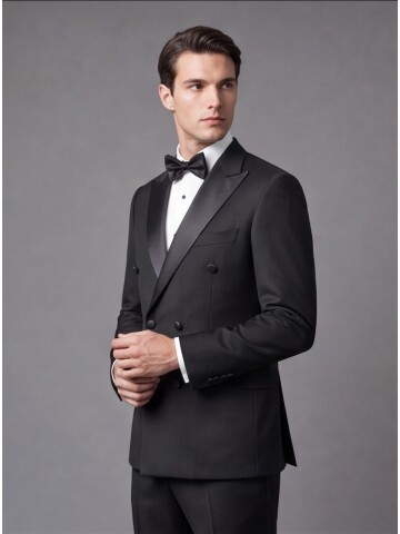 Siyah Sivri Yaka Kruvaze Slim Fit Damatlık