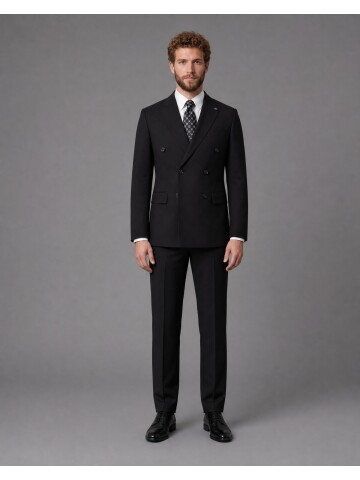 Black Peak Lapel Double-Breasted Suit