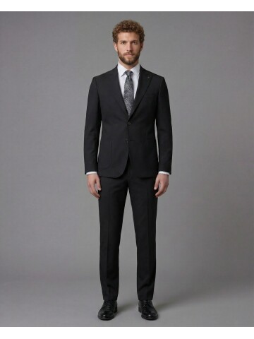 Black Peak Lapel Slim Fit 2-Button Patch Pocket Suit