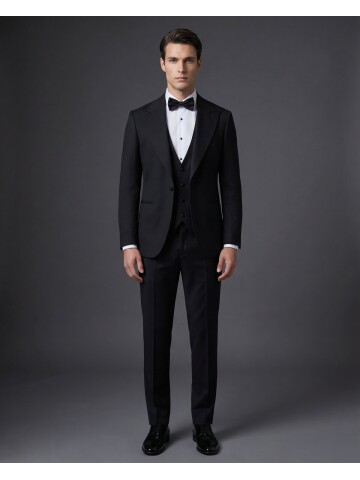 Siyah Sivri Yaka Slim Fit Tek Düğmeli Damatlık