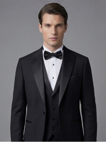 Black Peak Lapel Slim Fit 3-Piece Tuxedo