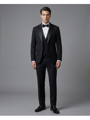 Black Peak Lapel Slim Fit 3-Piece Tuxedo