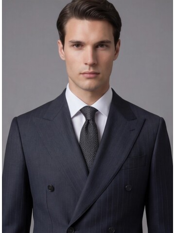 Siyah Sivri Yaka Yünlü Kruvaze Takım Elbise