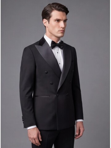Siyah Slim Fit Kruvaze Damatlık