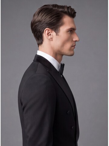 Siyah Slim Fit Kruvaze Damatlık