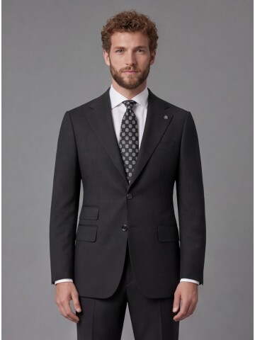 Siyah Slim Fit Mono Yaka 2 Düğmeli Takım Elbise
