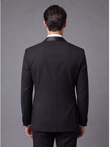 Siyah Slim Fit Şal Yaka Tek Düğme Damatlık