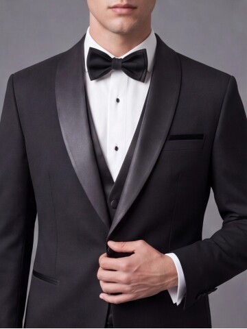 Siyah Slim Fit Şal Yaka Tek Düğme Damatlık