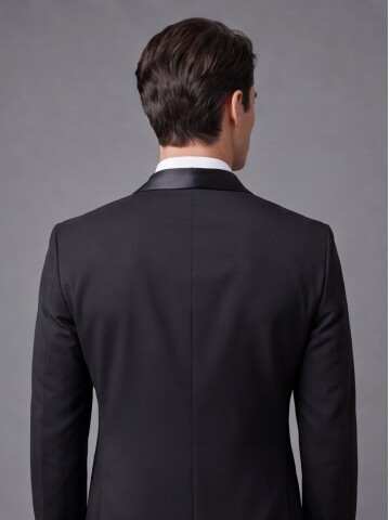 Siyah Slim Fit Şal Yaka Zincir Düğmeli Damatlık