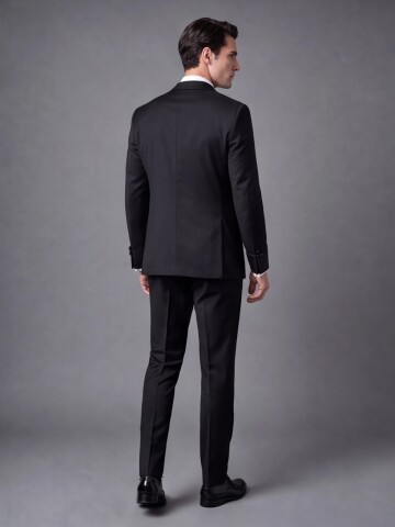 Siyah Slim Fit Sivri Yaka Tek Düğme Damatlık