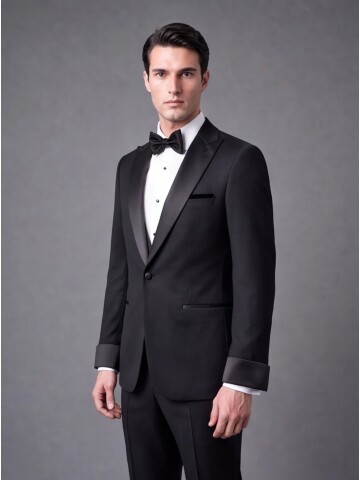 Siyah Slim Fit Sivri Yaka Tek Düğme Damatlık