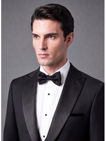 Siyah Slim Fit Sivri Yaka Tek Düğme Damatlık