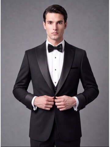 Siyah Slim Fit Sivri Yaka Tek Düğme Damatlık