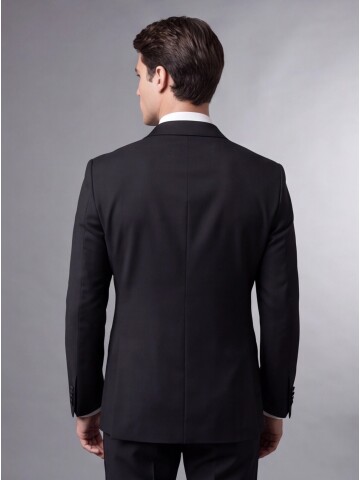 Siyah Slim Fit Sivri Yaka Tek Düğme Damatlık