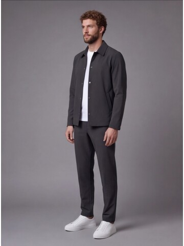 Black Casual Shirt-Collar Comfort Fit Suit