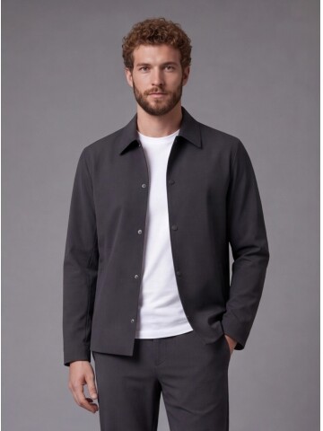 Black Casual Shirt-Collar Comfort Fit Suit