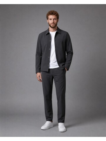 Black Casual Shirt-Collar Comfort Fit Suit