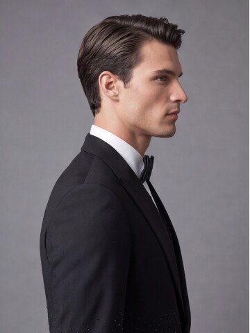 Black Single-Button Peak-Lapel Grooms Suit with Embellishments