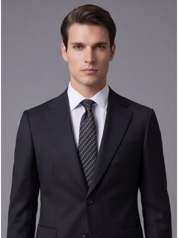 Siyah Yünlü Mono Yaka Comfort Fit Takım Elbise