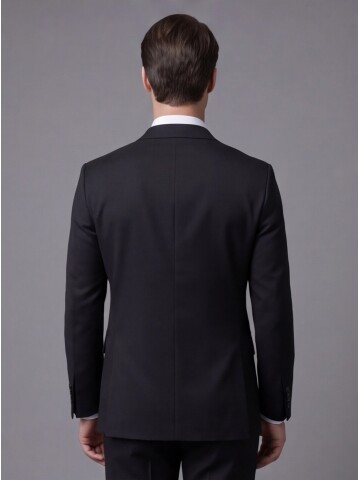 Siyah Yünlü Mono Yaka Regular Fit Takım Elbise