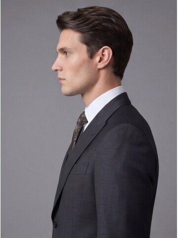 Siyah Yünlü Sivri Yaka Comfort Fit Takım Elbise