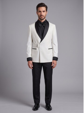 Beyaz Şal Yaka Damatlık