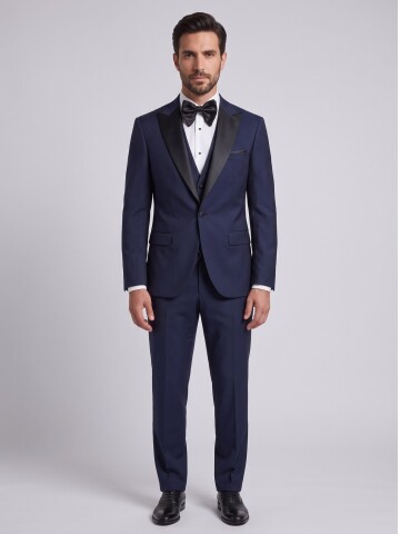 Removable Lapel Wool Navy Blue Suit