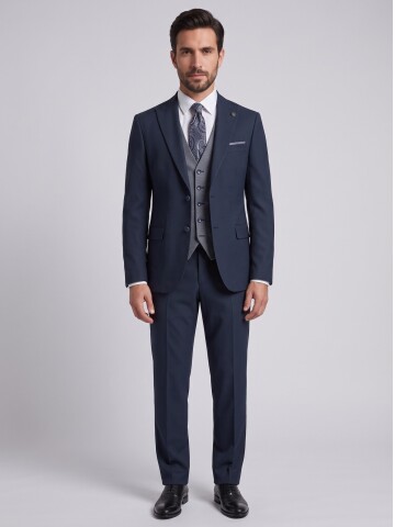 Navy Blue Two-Way Suit with Vest