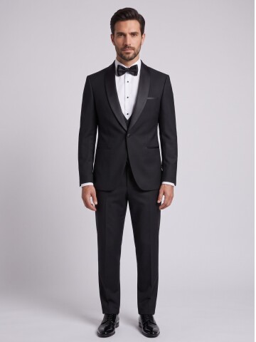 Siyah Şal Yaka Slim Fit Damatlık