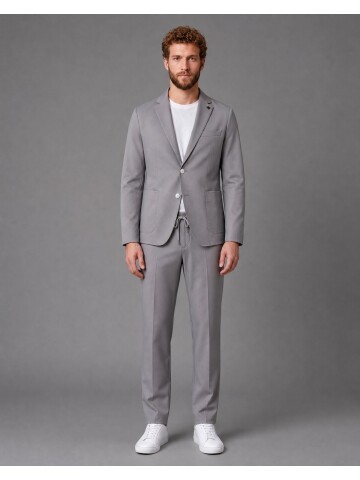Stone Mono-Neck Suit with Patch Pockets