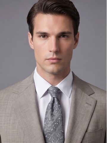 Taş Rengi Çizgili Yünlü Mono Yaka Regular Fit Takım Elbise