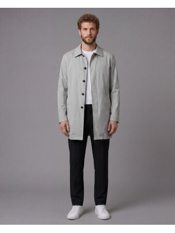 Taş Rengi Gömlek Yaka Beş Düğmeli Comfort Fit Tam Astarlı Yağmurluk