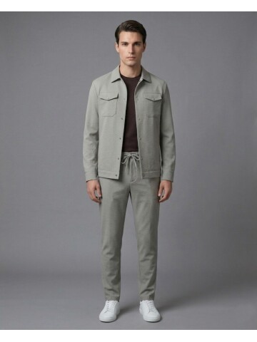 Taş Rengi Gömlek Yaka Safari Cep Comfort Fit Spor Takım