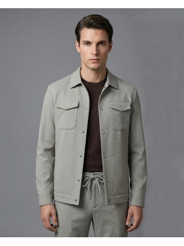 Taş Rengi Gömlek Yaka Safari Cep Comfort Fit Spor Takım