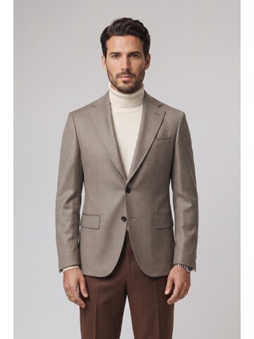 Taş Rengi Mono Yaka Comfort Fit Ceket