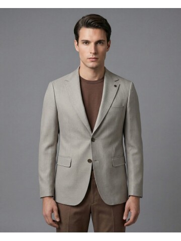 Stone Regular Fit Notch Lapel Two-Button Flap Pocket Blazer