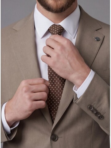 Taş Rengi Mono Yaka Slim Fit 2 Düğme Takım Elbise