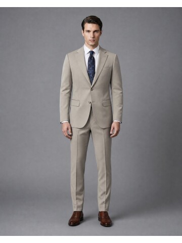 Taş Rengi Mono Yaka Slim Fit 2 Düğme Takım Elbise