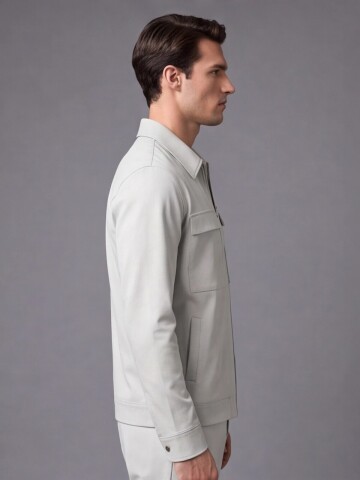Stone Grey Comfort Fit Zippered Safari Suit with Utility Pockets