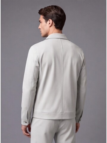 Stone Grey Comfort Fit Zippered Safari Suit with Utility Pockets