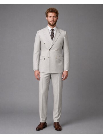 Stone Colored Peak Lapel Double Breasted Suit