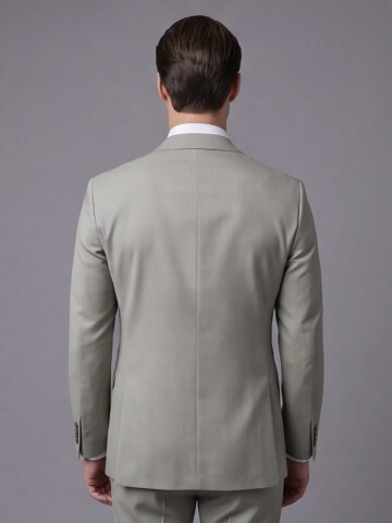 Taş Rengi Yünlü Mono Yaka Comfort Fit Takım Elbise