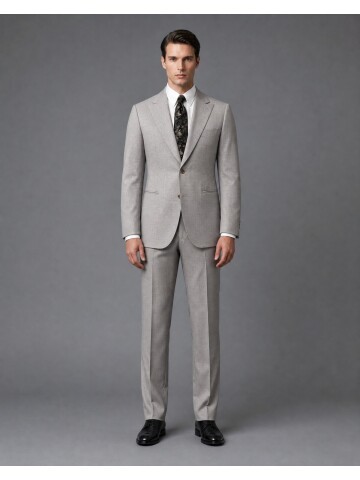 Stone-Colored Wool Suit with Pointed Lapels